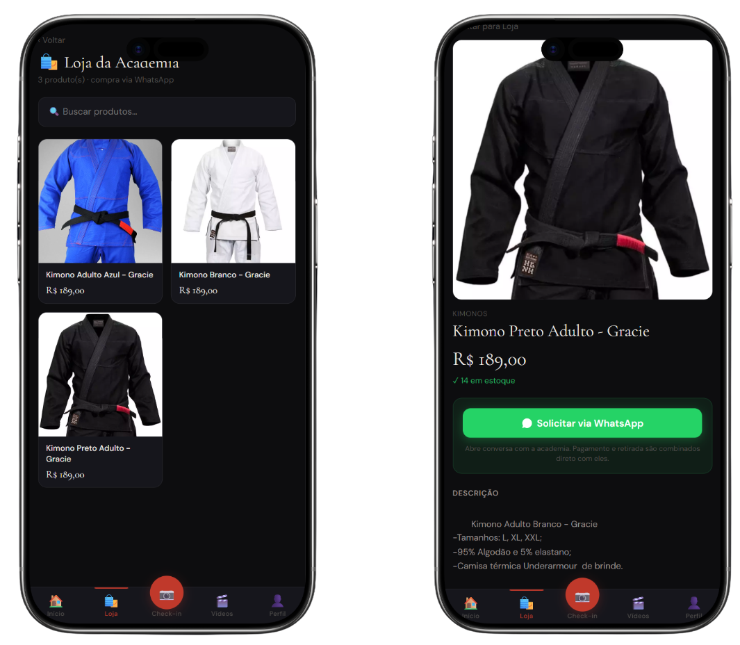 Vitrine da Loja e página de produto com botão WhatsApp